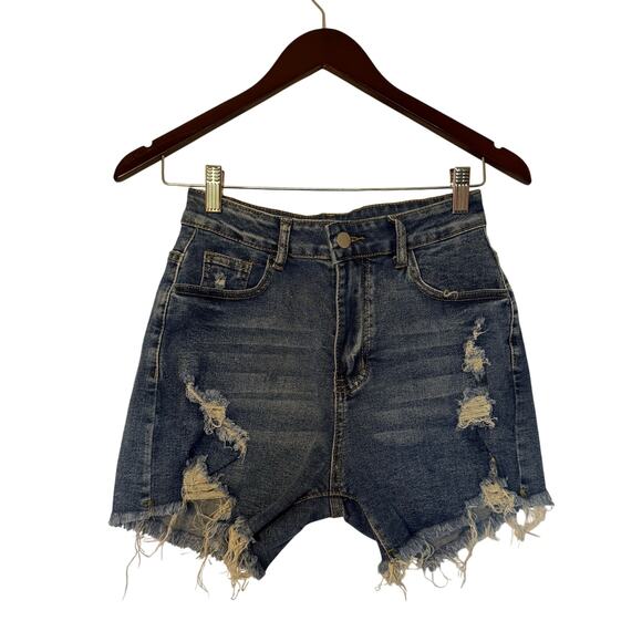 None and/or Unknown Pants - NWOT Women's Size Medium Ultra Distressed Medium Wash High Rise Jean Shorts